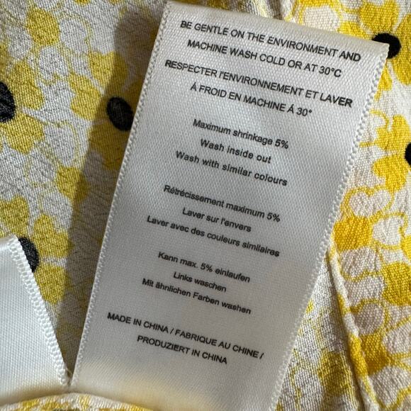 Ganni Crepe Yellow Daisy Floral Midi Wrap Dress 40 V Neck Viscose Tie Waist - Picture 14 of 14